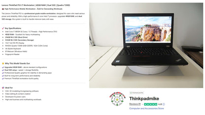 Lenovo ThinkPad P53 i7 *6 CORE* 9850H 2.6Ghz 40GB RAM 256GB + 512GB IPS B\L KB NVIDIA T2000 (1332)