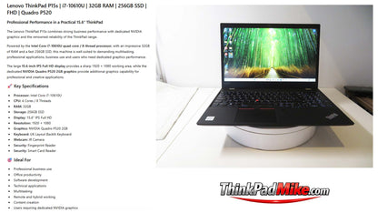 Lenovo ThinkPad P15s i7 10610U 32GB RAM 256GB SSD IPS SCREEN NVIDIA P520 (1384)