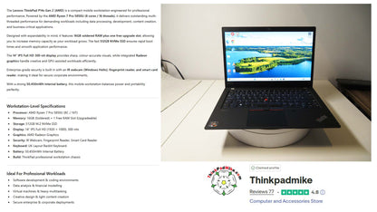 Lenovo ThinkPad P14s AMD Ryzen 7 Pro 8 Core 16GB RAM 512GB SSD IPS Screen (1291)