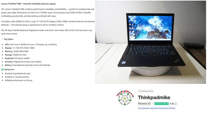 Lenovo ThinkPad T480 i7 8550U 32GB RAM 256GB SSD IPS SCREEN (1237)