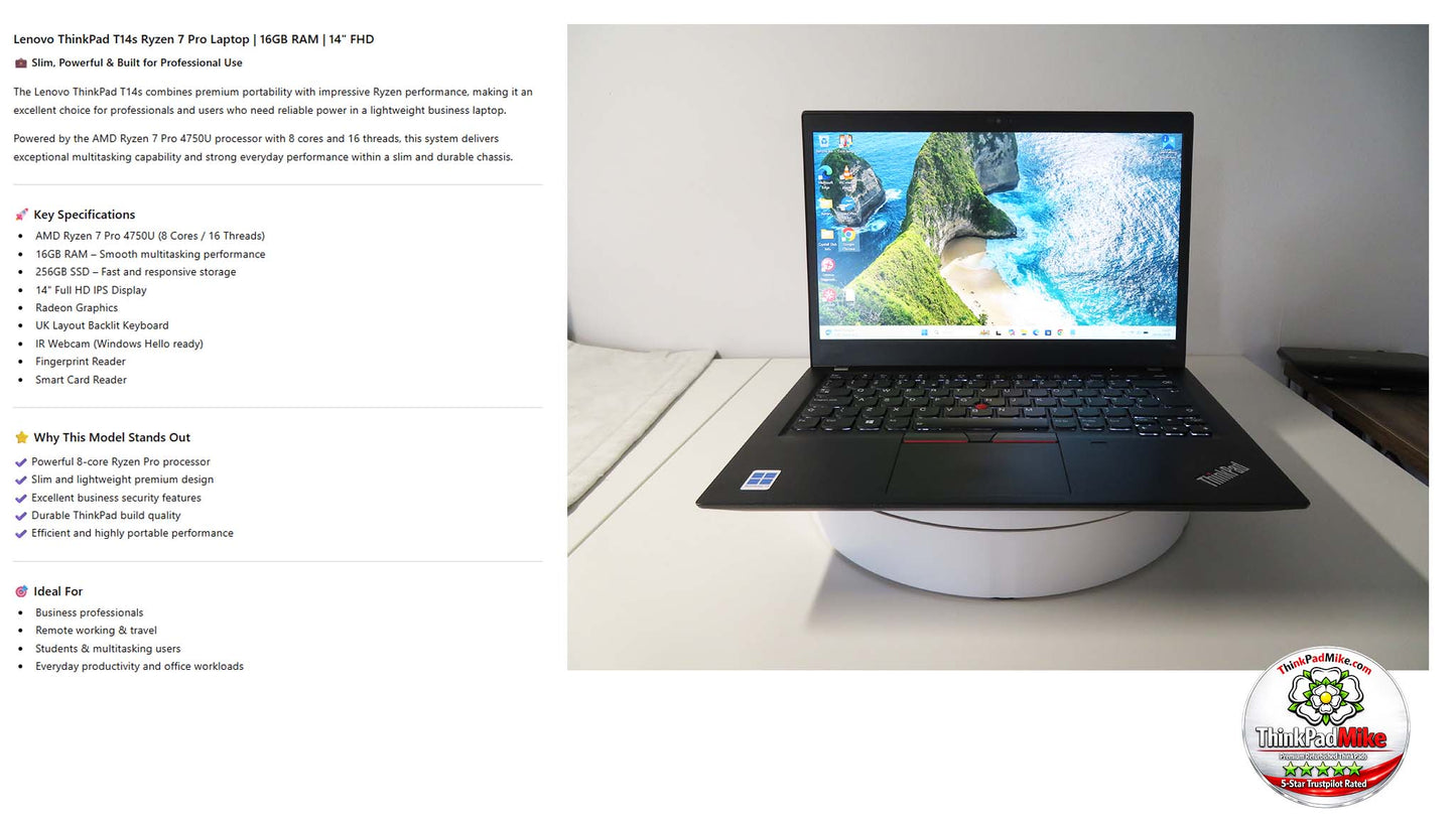 Lenovo ThinkPad T14s AMD Ryzen 7 Pro 8 CORE 16GB RAM 256GB SSD IPS FHD B\LKB (1349)