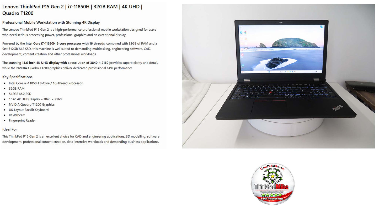 Lenovo ThinkPad P15 i7 11850H *8 CORE* 32GB RAM 512GB SSD UHD NVIDIA T1200 (1375)