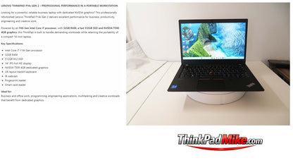 Lenovo ThinkPad P14s i7 1185G7 32GB RAM 512GB SSD IPS NVIDIA T500 WIN11 (1398)