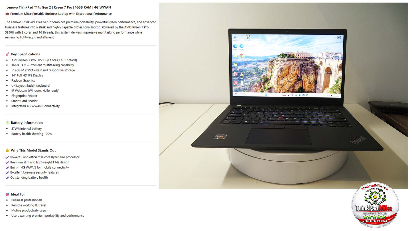 Lenovo ThinkPad T14s AMD Ryzen 7 Pro 8 Core 16GB RAM 512GB SSD IPS WWAN 5g (1346)