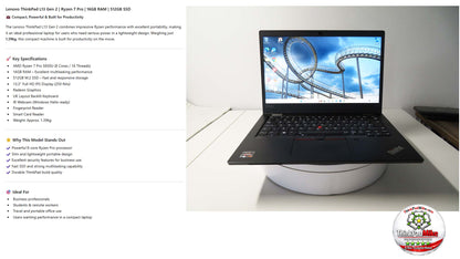 Lenovo ThinkPad L13 AMD Ryzen 7 Pro 8 CORE 16GB RAM 512GB SSD IPS FHD SCREEN B\LKB (1344)