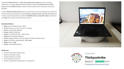 Lenovo ThinkPad x13 i5 1235U *10 Core* 16GB RAM 256GB SSD IPS WUXGA Screen (1288)