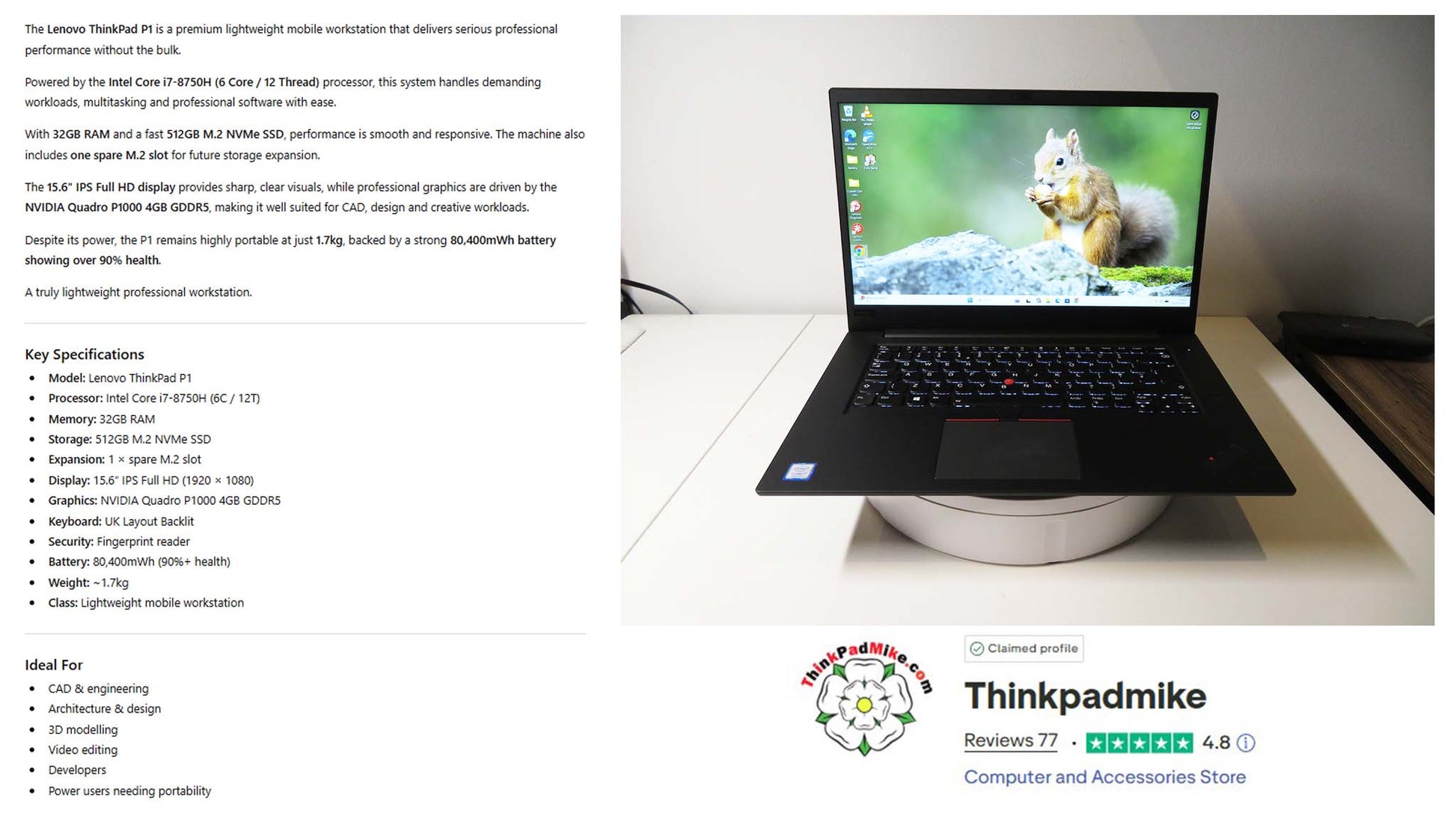 Lenovo ThinkPad P1  Specs