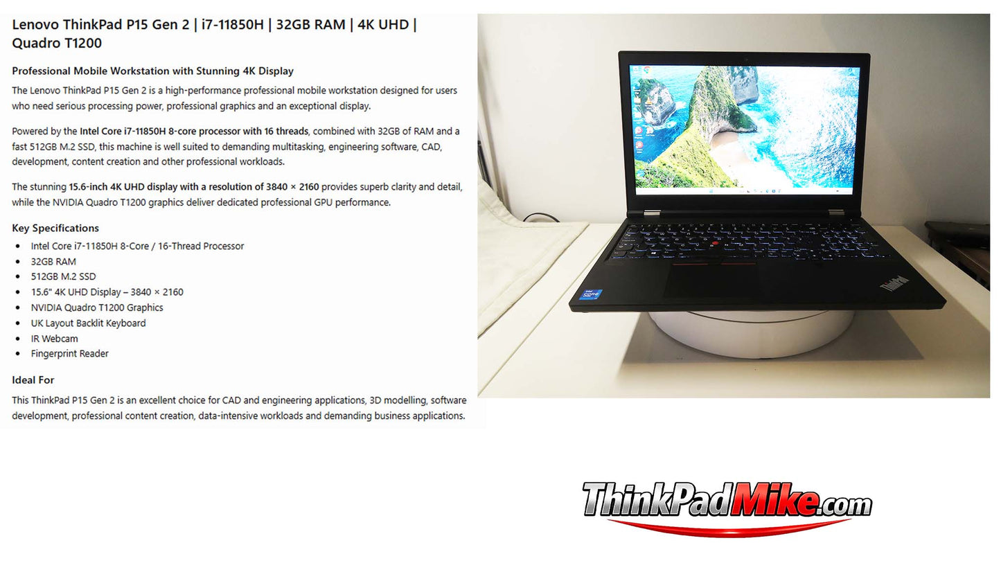 Lenovo ThinkPad P15 i7 11850H *8 CORE* 32GB RAM 512GB SSD UHD NVIDIA T1200 (1376)