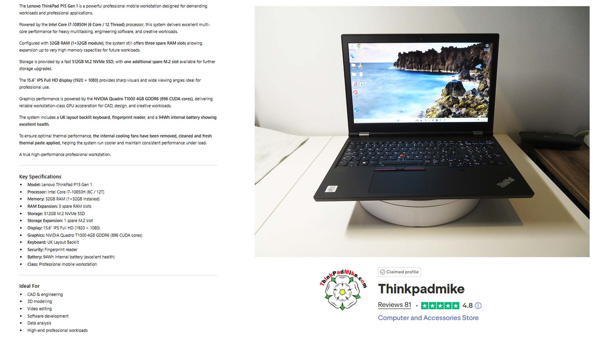 Lenovo ThinkPad P15 gen 1 specs