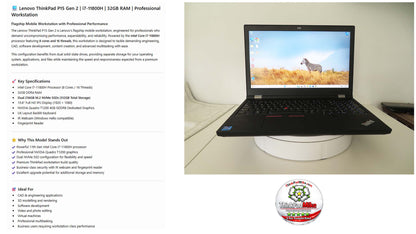 Lenovo ThinkPad P15 i7 11800H *8 CORE* 32GB RAM 256GB + 256GB SSDs NVIDIA T1200 (1369)