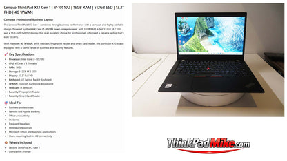 Lenovo ThinkPad x13 Gen 1 i7 10510U 16GB RAM 512GB SSD IPS SCREEN B\LKB 4G (1382)