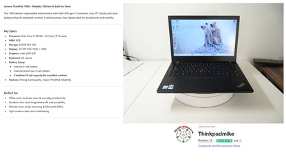 ThinkPad T480 front view with 14-inch IPS display