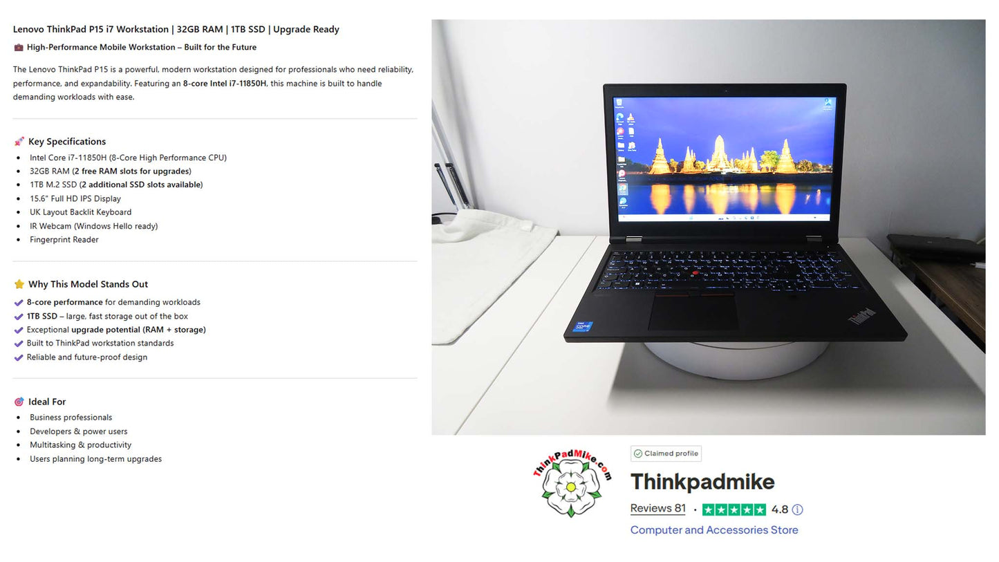 Lenovo ThinkPad P15 i7 11850H *8 CORE* 32GB RAM 1TB SSD IPS NVIDIA T1200 (1336)