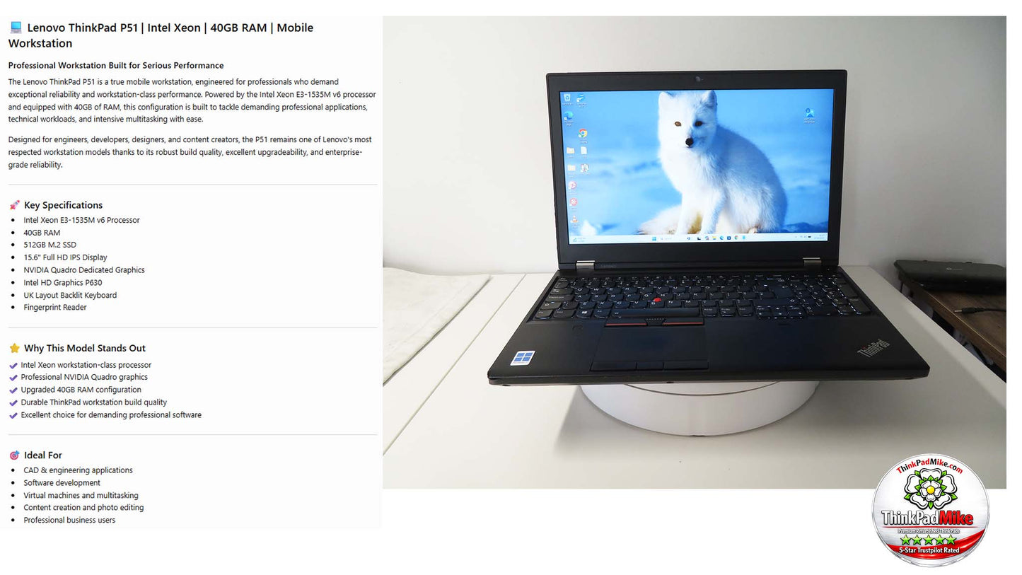 Lenovo ThinkPad P51 Xeon E3-1535M v6 40GB RAM 512GB SSD IPS NVIDIA B\L KB (1358)