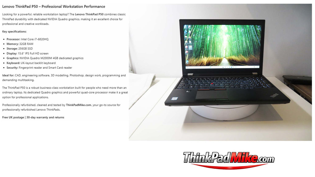 Lenovo ThinkPad P50 i7 6820HQ 32GB RAM 256GB SSD IPS NVIDIA M2000M (1404)