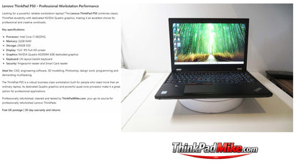 Lenovo ThinkPad P50 i7 6820HQ 32GB RAM 256GB SSD IPS NVIDIA M2000M (1404)