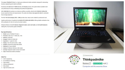 Lenovo ThinkPad P15 i7 11850H *8 CORE* 32GB RAM 512GB SSD IPS NVIDIA RTX A2000 (1302)