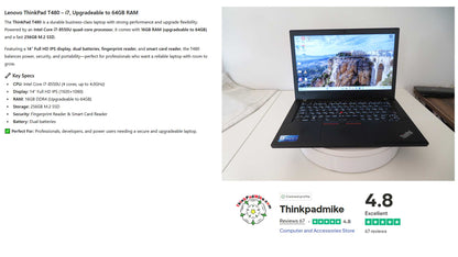 Lenovo ThinkPad T480 i7 8550U 16GB RAM 256GB SSD IPS SCREEN B\L KB (1209)