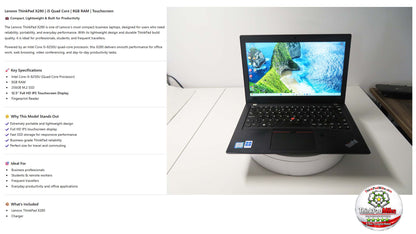Lenovo ThinkPad x280 i5 8250U 1.6Ghz 8GB RAM 256GB SSD IPS Touch Screen (727)