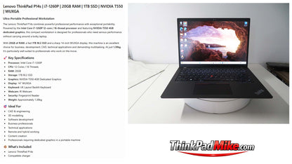 Lenovo ThinkPad P14s i7 1260P *12 Core* 20GB RAM 1TB SSD IPS NVIDIA T550 WIN11 (1381)