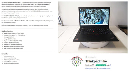 Lenovo ThinkPad L14 AMD Ryzen 7 Pro 8 CORE 24GB RAM 256GB SSD IPS FHD SCREEN (1292)