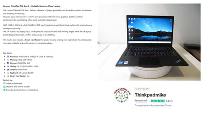 Lenovo ThinkPad T14 i5 1135G7 16GB RAM 256GB SSD IPS FHD SCREEN B\LKB (1233)