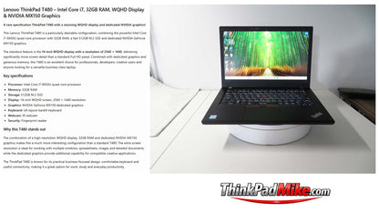 Lenovo ThinkPad T480 i7 8650U 32GB RAM 512GB SSD WQHD SCREEN NVIDIA MX150 (1406)