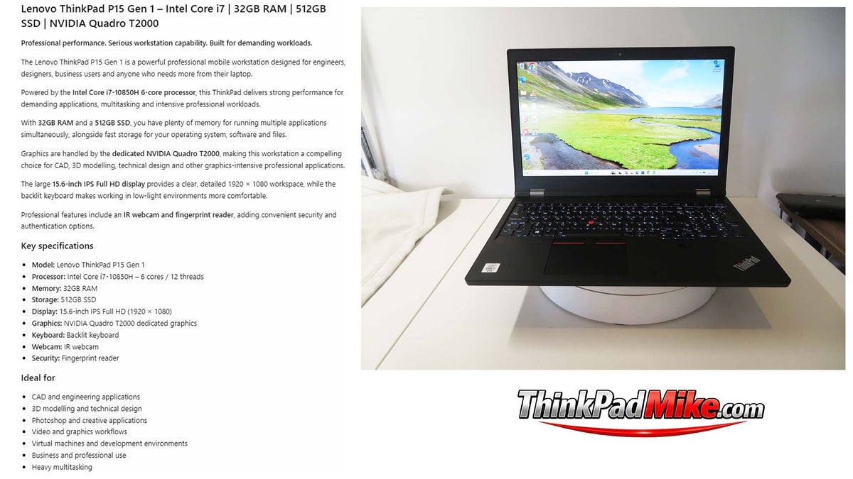 Lenovo ThinkPad P15 i7 10850H *6 CORE* 32GB RAM 512GB SSD IPS NVIDIA T2000 (1397)