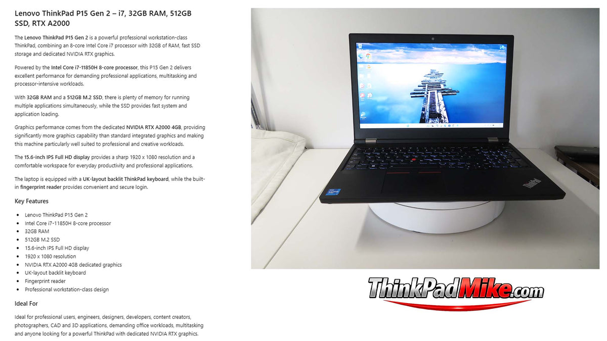 Lenovo ThinkPad P15 i7 11850H *8 CORE* 32GB RAM 512GB SSD IPS NVIDIA RTX A2000 (1389)
