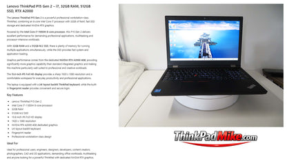Lenovo ThinkPad P15 i7 11850H *8 CORE* 32GB RAM 512GB SSD IPS NVIDIA RTX A2000 (1389)
