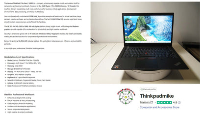 Lenovo ThinkPad P14s AMD Ryzen 7 Pro 8 Core 32GB RAM 512GB SSD IPS Screen (1290)