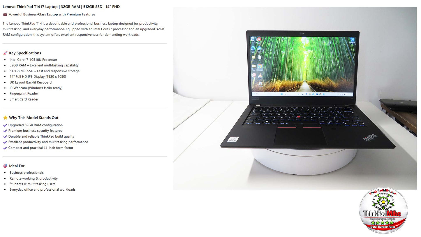 Lenovo ThinkPad T14 i7 10510U 32GB RAM 512GB SSD IPS FHD SCREEN B\LKB (1347)