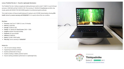 Lenovo ThinkPad P14s i7 1260P **12 Core** 32GB RAM 512GB SSD IPS TOUCH NVIDIA T550 WIN11 (1244)