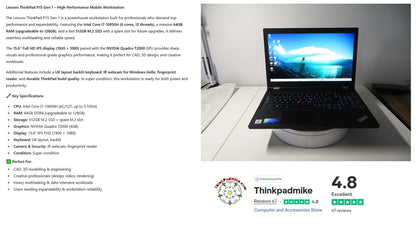 Lenovo ThinkPad P15 i7 10850H *6 CORE* 64GB RAM 512GB SSD IPS NVIDIA T2000 WIN11 (1210)
