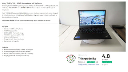 Lenovo ThinkPad T480 i5 8250U 16GB RAM 256GB SSD IPS TOUCH SCREEN (1216)