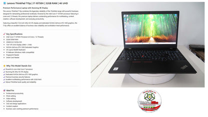 Lenovo ThinkPad T15p i7 10750H *HEX CORE* 32GB RAM 256GB SSD IPS NVIDIA GTX 1050 (1370)