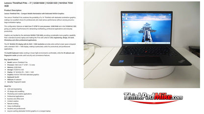 Lenovo ThinkPad P14s i7 1270P 12 Core 32GB RAM 512GB SSD IPS WUXGA NVIDIA T550 WIN11 (1392)