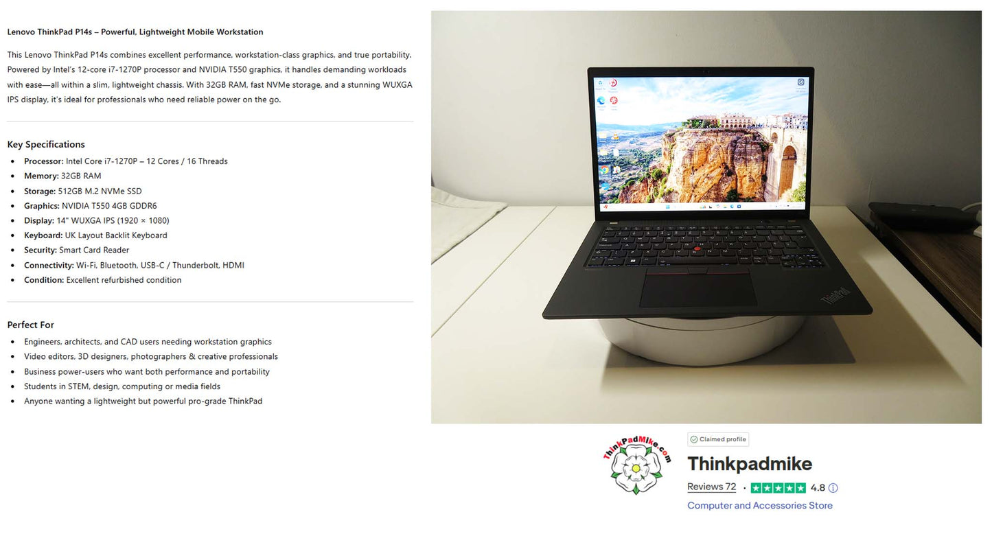 ThinkPad P14s WUXGA IPS display for CAD and design work