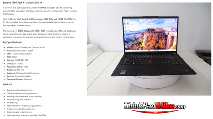 Lenovo ThinkPad X1 Carbon Gen 10 i7-1260P 16GB RAM 256GB SSD 14" OLED (1386)