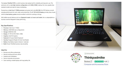 Lenovo ThinkPad T470 7500U i7 2.7Ghz 32GB RAM 256GB SSD IPS Screen B\L KB (626)
