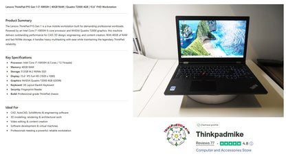 Lenovo ThinkPad P15 i7 10850H *6 CORE* 40GB RAM 512GB SSD IPS NVIDIA T2000 (1285)