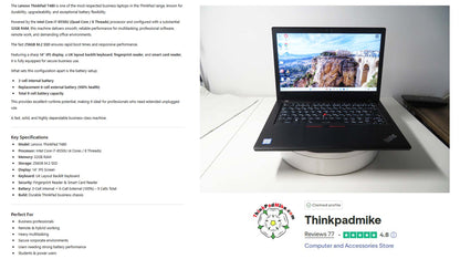 Lenovo ThinkPad T480 i7 8550U 32GB RAM 256GB SSD IPS SCREEN B\L KB (1294)