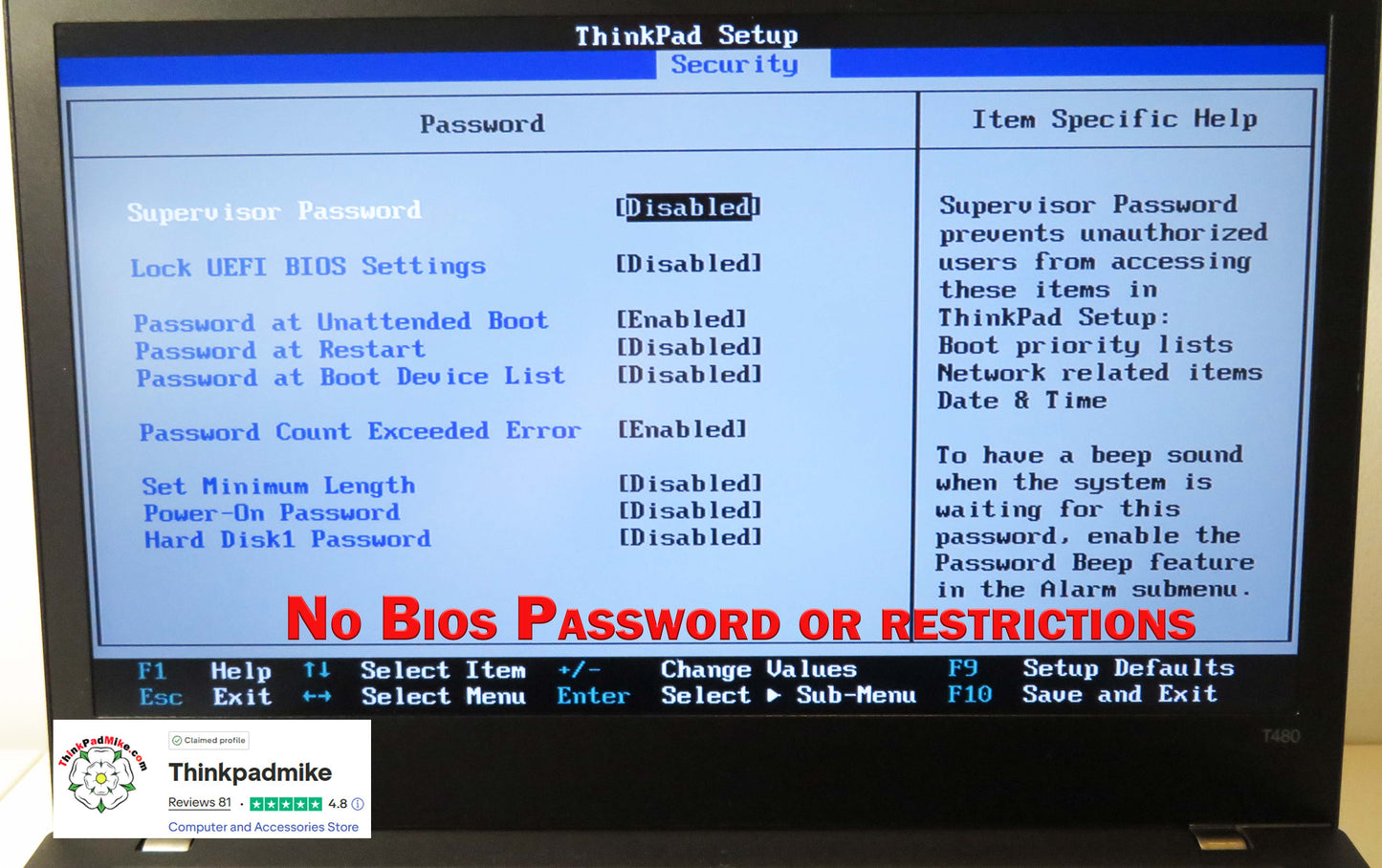 Lenovo ThinkPad T480 i7 8650U 16GB RAM 256GB SSD IPS SCREEN B\L KB (1305)