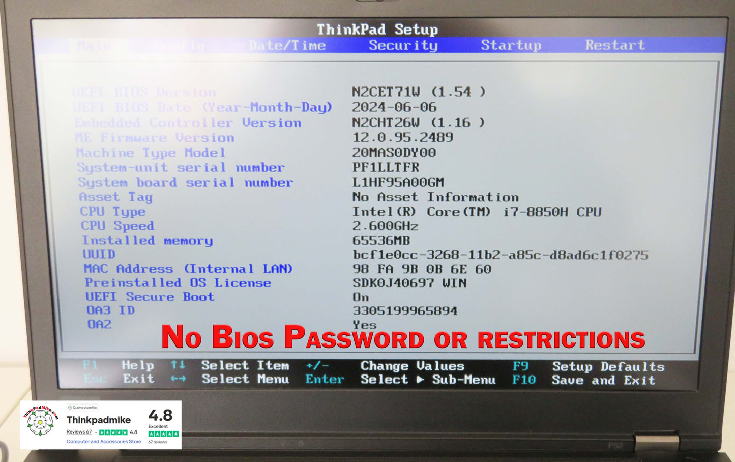 Lenovo ThinkPad P52 i7 *HEX CORE* 8850H 2.6Ghz 64GB RAM 512GB + 120GB IPS B\L KB NVIDIA P2000 WIN11 (1151)