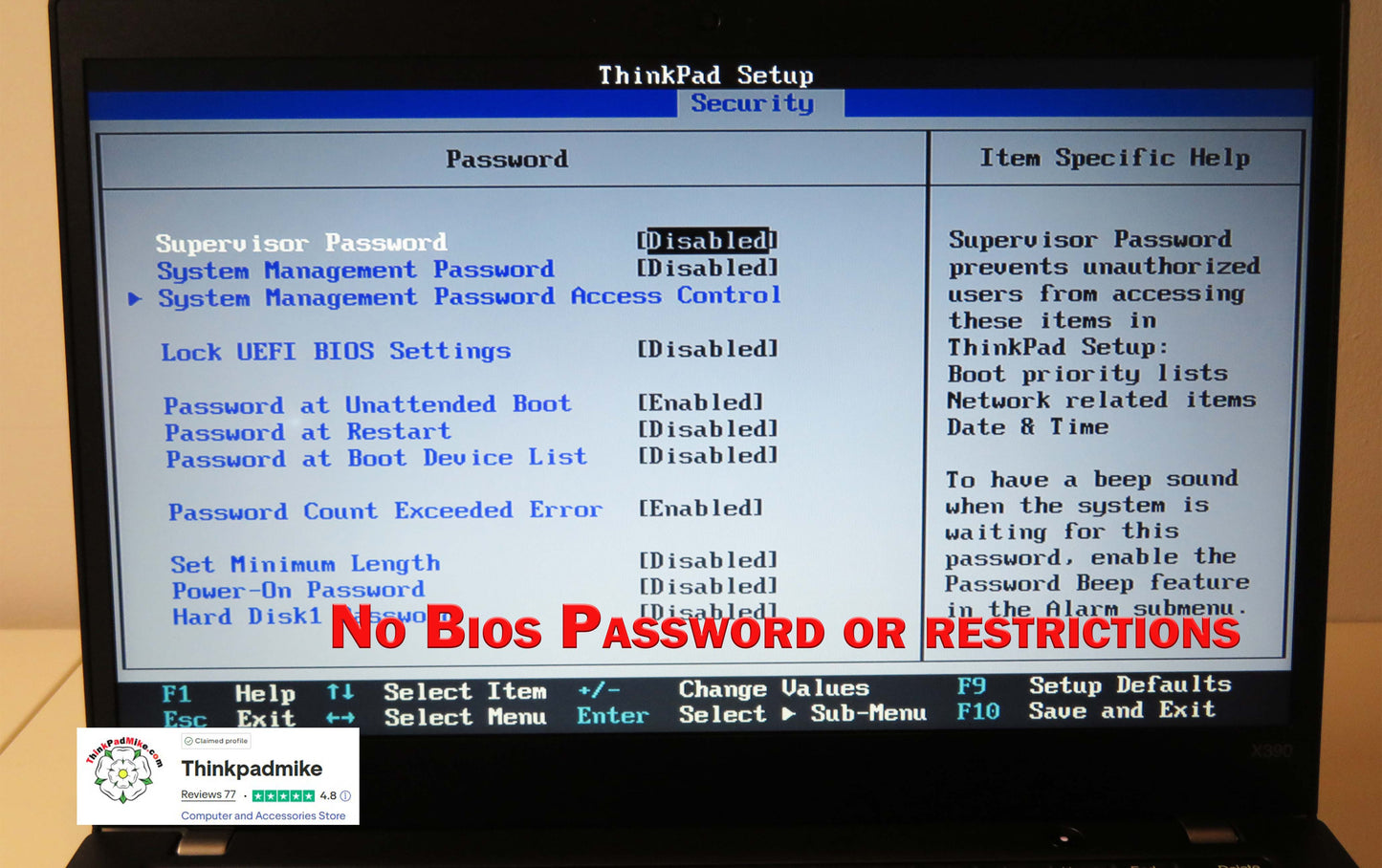 Lenovo ThinkPad x390 i5 1.6Ghz 8265U 8GB RAM 256GB SSD 13.3" HD Screen (937)
