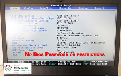 Lenovo ThinkPad T480 i7 8550U 32GB RAM 256GB SSD IPS SCREEN (1307)