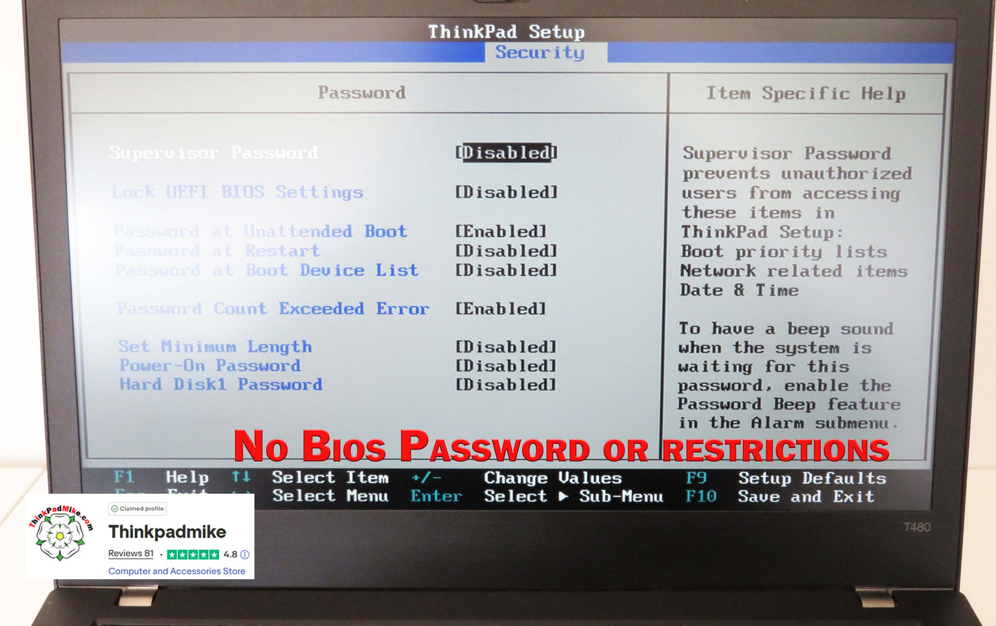 Lenovo ThinkPad T480 i7 8650U 16GB RAM 256GB SSD IPS SCREEN B\L KB (1321)