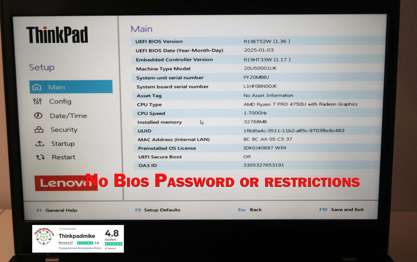 Lenovo ThinkPad L14 AMD Ryzen 7 Pro 8 CORE 32GB RAM 256GB SSD IPS FHD SCREEN (1206)