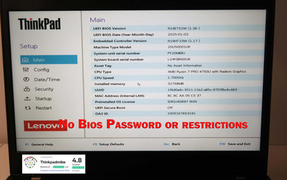 Lenovo ThinkPad L14 AMD Ryzen 7 Pro 8 CORE 32GB RAM 256GB SSD IPS FHD SCREEN (1206)