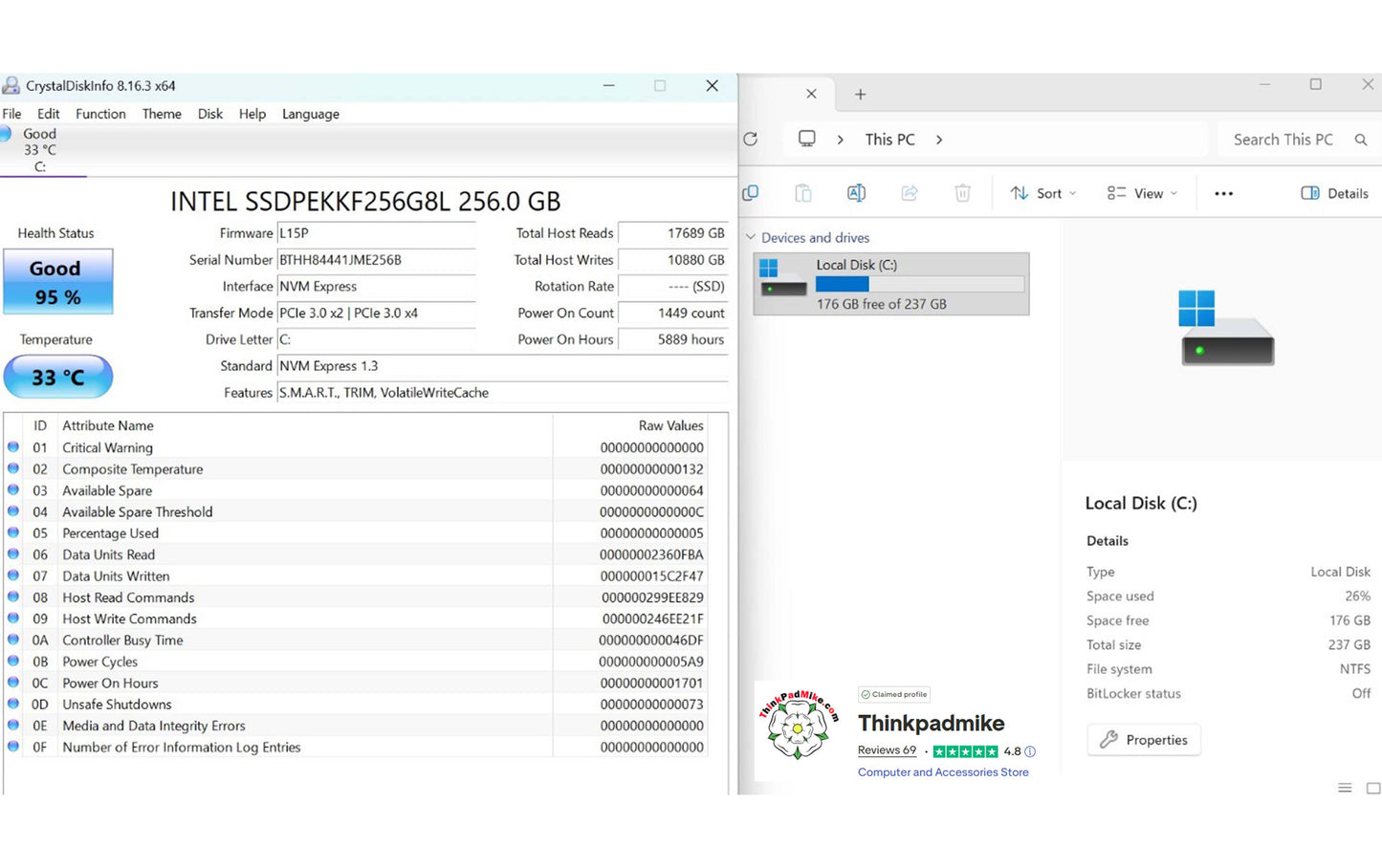 Lenovo ThinkPad T480 i7 8550U 32GB RAM 256GB SSD IPS SCREEN (1237)